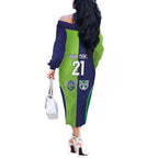 Custom Warriors-Raiders Off The Shoulder Long Sleeve Dress Together Sporty Style