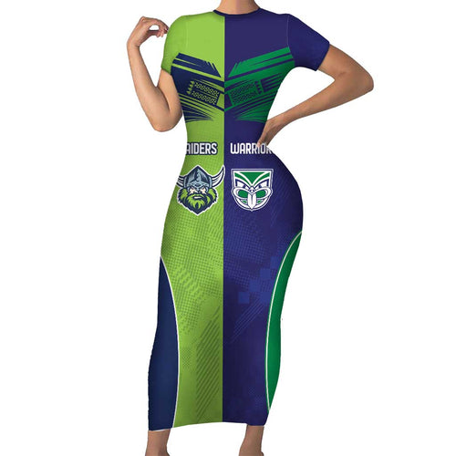 Custom Warriors-Raiders Short Sleeve Bodycon Dress Together Sporty Style