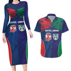 Custom Warriors-Roosters Couples Matching Long Sleeve Bodycon Dress and Hawaiian Shirt Together Sporty Style