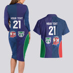 Custom Warriors-Roosters Couples Matching Long Sleeve Bodycon Dress and Hawaiian Shirt Together Sporty Style
