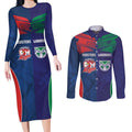 Custom Warriors-Roosters Couples Matching Long Sleeve Bodycon Dress and Long Sleeve Button Shirt Together Sporty Style