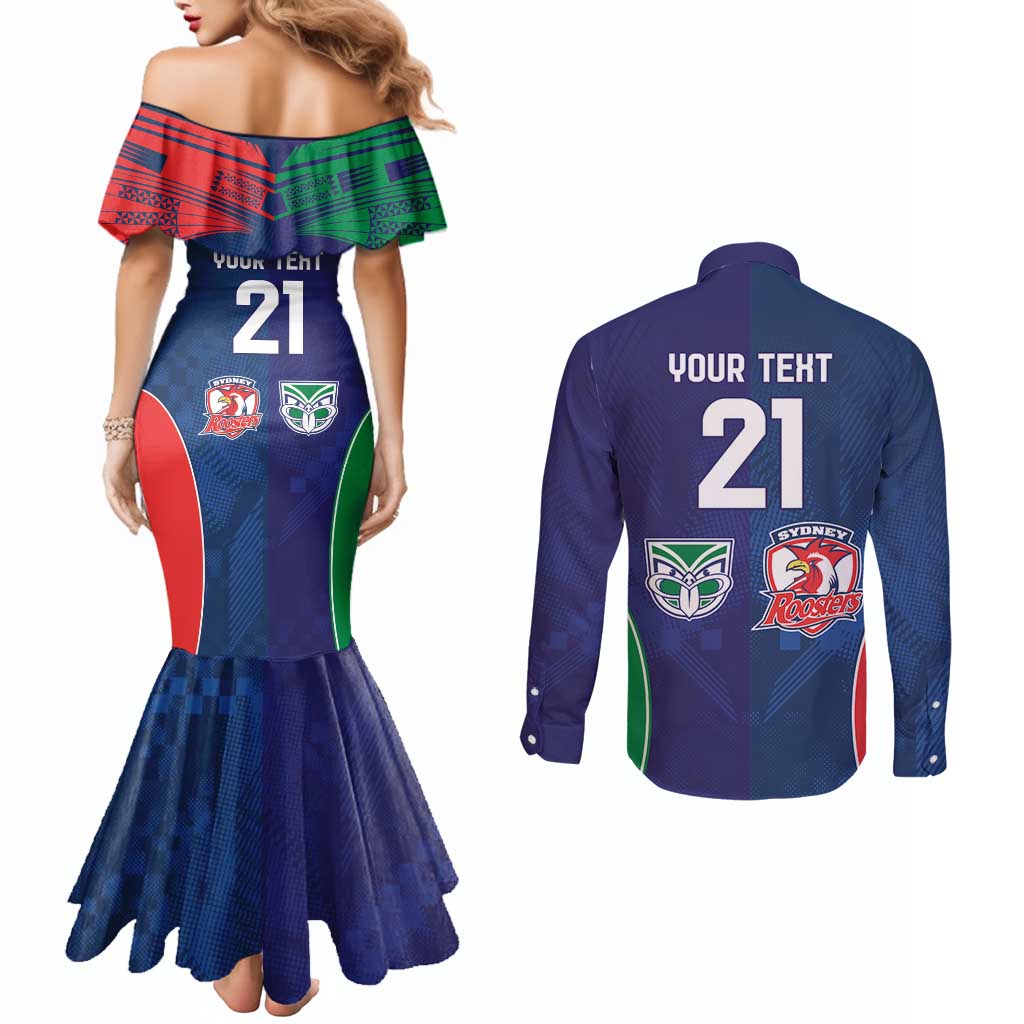 Custom Warriors-Roosters Couples Matching Mermaid Dress and Long Sleeve Button Shirt Together Sporty Style