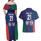 Custom Warriors-Roosters Couples Matching Off Shoulder Maxi Dress and Hawaiian Shirt Together Sporty Style