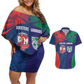 Custom Warriors-Roosters Couples Matching Off Shoulder Short Dress and Hawaiian Shirt Together Sporty Style