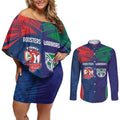 Custom Warriors-Roosters Couples Matching Off Shoulder Short Dress and Long Sleeve Button Shirt Together Sporty Style