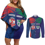 Custom Warriors-Roosters Couples Matching Off Shoulder Short Dress and Long Sleeve Button Shirt Together Sporty Style