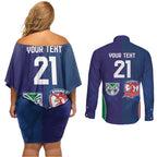 Custom Warriors-Roosters Couples Matching Off Shoulder Short Dress and Long Sleeve Button Shirt Together Sporty Style