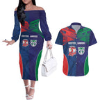 Custom Warriors-Roosters Couples Matching Off The Shoulder Long Sleeve Dress and Hawaiian Shirt Together Sporty Style