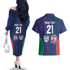 Custom Warriors-Roosters Couples Matching Off The Shoulder Long Sleeve Dress and Hawaiian Shirt Together Sporty Style