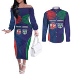 Custom Warriors-Roosters Couples Matching Off The Shoulder Long Sleeve Dress and Long Sleeve Button Shirt Together Sporty Style