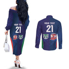 Custom Warriors-Roosters Couples Matching Off The Shoulder Long Sleeve Dress and Long Sleeve Button Shirt Together Sporty Style