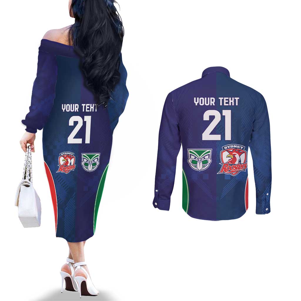 Custom Warriors-Roosters Couples Matching Off The Shoulder Long Sleeve Dress and Long Sleeve Button Shirt Together Sporty Style