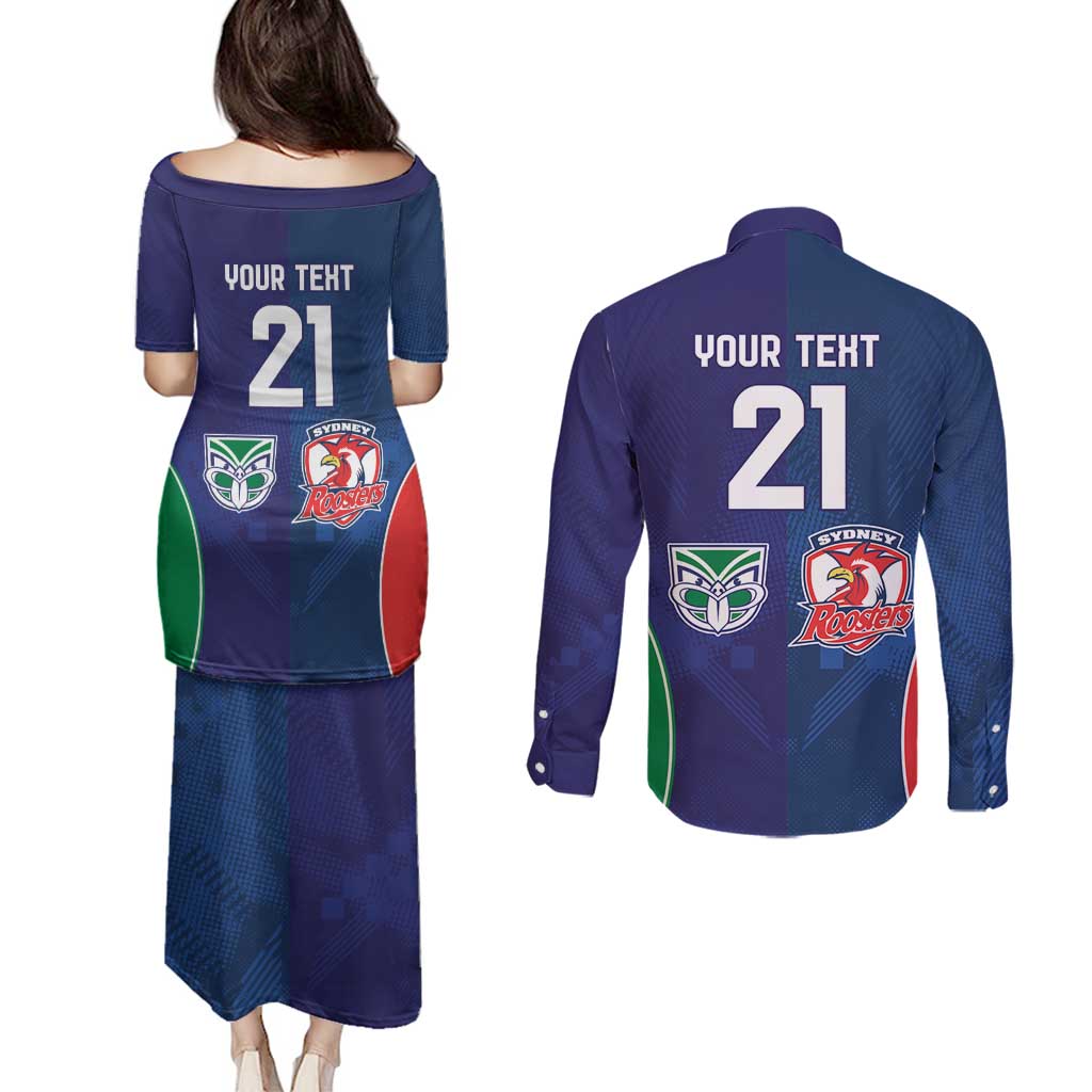 Custom Warriors-Roosters Couples Matching Puletasi and Long Sleeve Button Shirt Together Sporty Style