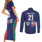 Custom Warriors-Roosters Couples Matching Short Sleeve Bodycon Dress and Long Sleeve Button Shirt Together Sporty Style