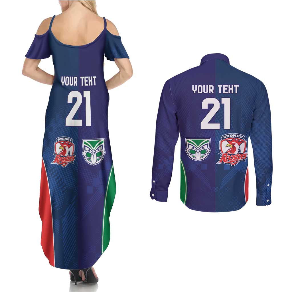 Custom Warriors-Roosters Couples Matching Summer Maxi Dress and Long Sleeve Button Shirt Together Sporty Style
