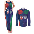 Custom Warriors-Roosters Couples Matching Tank Maxi Dress and Long Sleeve Button Shirt Together Sporty Style