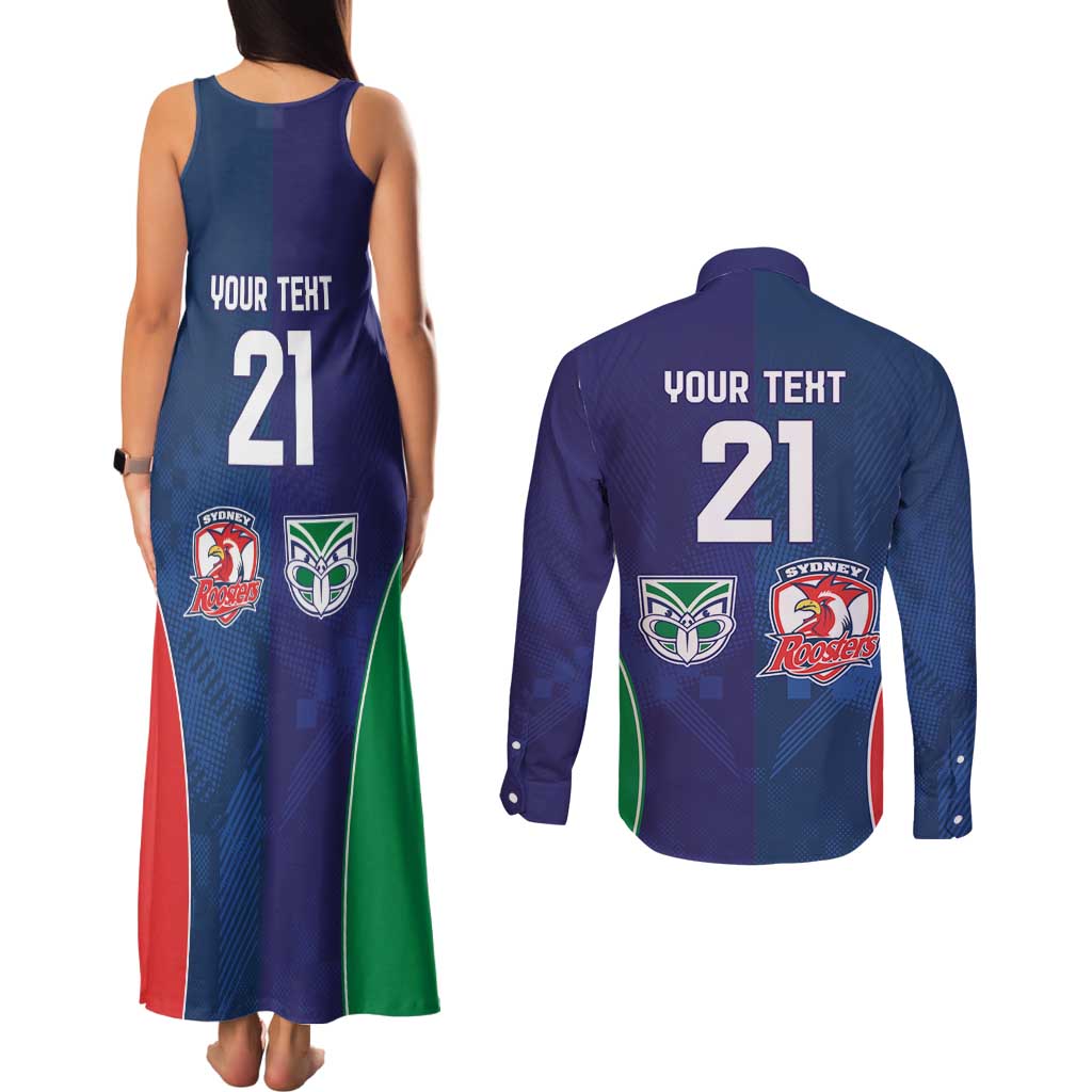 Custom Warriors-Roosters Couples Matching Tank Maxi Dress and Long Sleeve Button Shirt Together Sporty Style