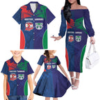 Custom Warriors-Roosters Family Matching Off The Shoulder Long Sleeve Dress and Hawaiian Shirt Together Sporty Style