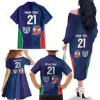 Custom Warriors-Roosters Family Matching Off The Shoulder Long Sleeve Dress and Hawaiian Shirt Together Sporty Style