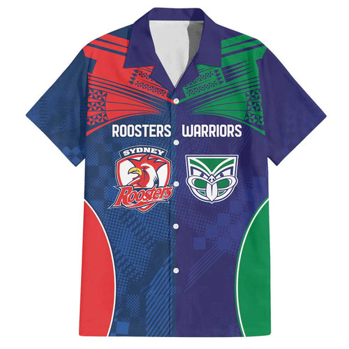 Custom Warriors-Roosters Family Matching Off The Shoulder Long Sleeve Dress and Hawaiian Shirt Together Sporty Style
