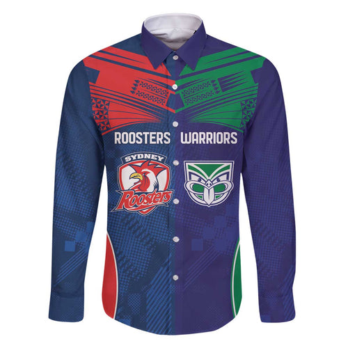 Custom Warriors-Roosters Family Matching Off The Shoulder Long Sleeve Dress and Hawaiian Shirt Together Sporty Style