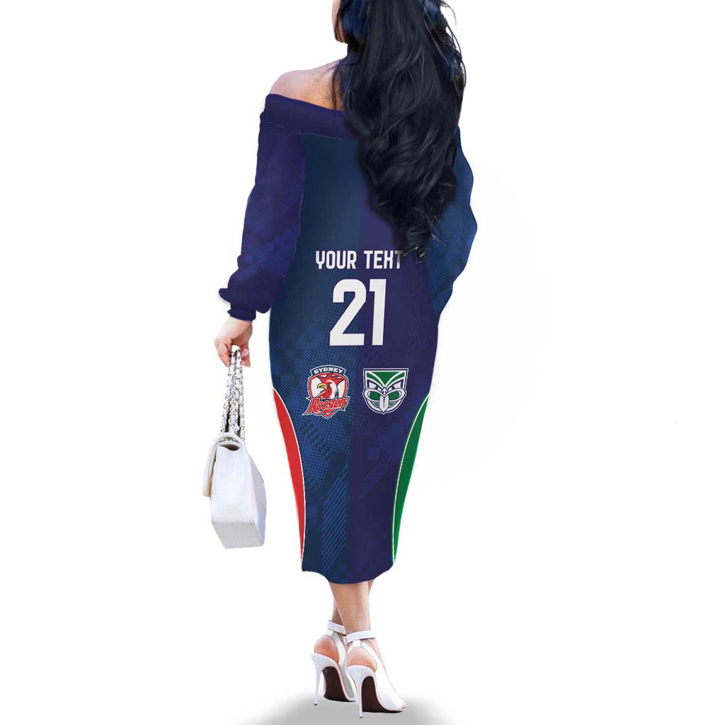 Custom Warriors-Roosters Family Matching Off The Shoulder Long Sleeve Dress and Hawaiian Shirt Together Sporty Style