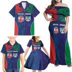 Custom Warriors-Roosters Family Matching Off Shoulder Maxi Dress and Hawaiian Shirt Together Sporty Style