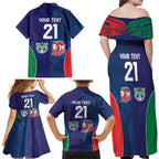Custom Warriors-Roosters Family Matching Off Shoulder Maxi Dress and Hawaiian Shirt Together Sporty Style