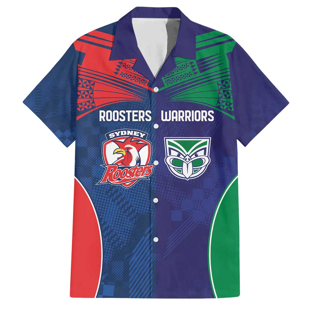 Custom Warriors-Roosters Family Matching Off Shoulder Maxi Dress and Hawaiian Shirt Together Sporty Style