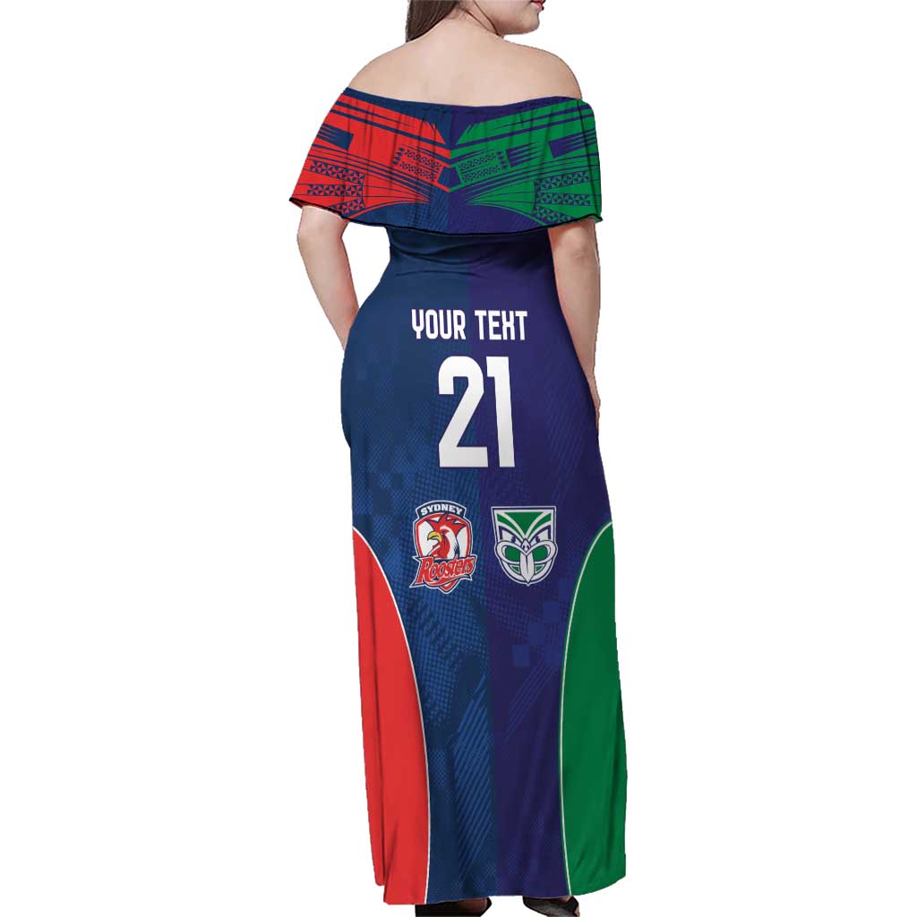 Custom Warriors-Roosters Family Matching Off Shoulder Maxi Dress and Hawaiian Shirt Together Sporty Style