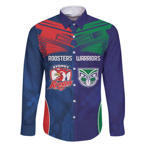 Custom Warriors-Roosters Family Matching Off Shoulder Short Dress and Hawaiian Shirt Together Sporty Style