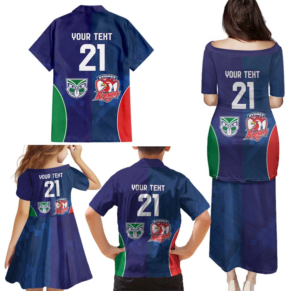 Custom Warriors-Roosters Family Matching Puletasi and Hawaiian Shirt Together Sporty Style