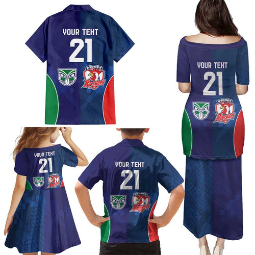 Custom Warriors-Roosters Family Matching Puletasi and Hawaiian Shirt Together Sporty Style