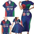 Custom Warriors-Roosters Family Matching Short Sleeve Bodycon Dress and Hawaiian Shirt Together Sporty Style