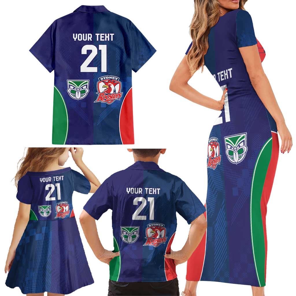 Custom Warriors-Roosters Family Matching Short Sleeve Bodycon Dress and Hawaiian Shirt Together Sporty Style