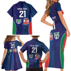 Custom Warriors-Roosters Family Matching Short Sleeve Bodycon Dress and Hawaiian Shirt Together Sporty Style