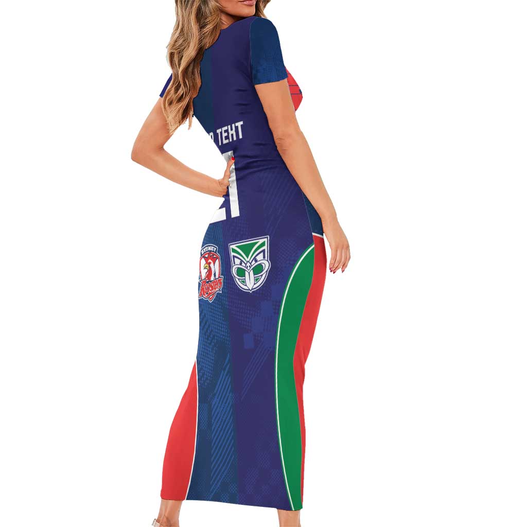 Custom Warriors-Roosters Family Matching Short Sleeve Bodycon Dress and Hawaiian Shirt Together Sporty Style