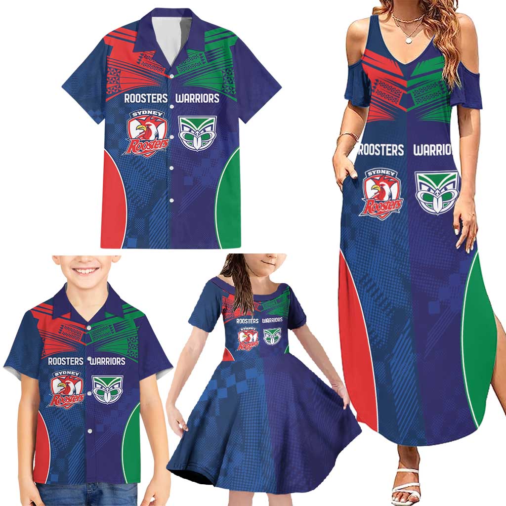 Custom Warriors-Roosters Family Matching Summer Maxi Dress and Hawaiian Shirt Together Sporty Style
