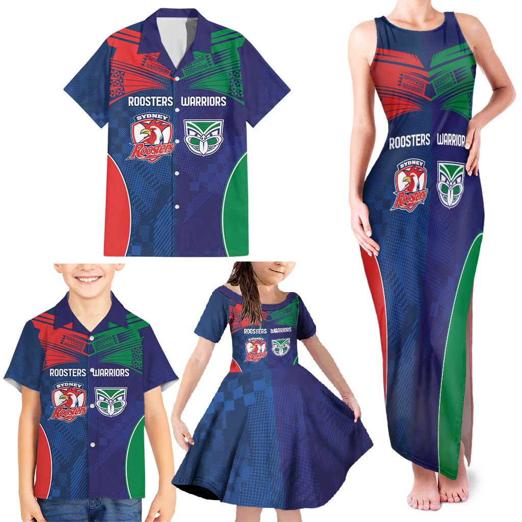 Custom Warriors-Roosters Family Matching Tank Maxi Dress and Hawaiian Shirt Together Sporty Style