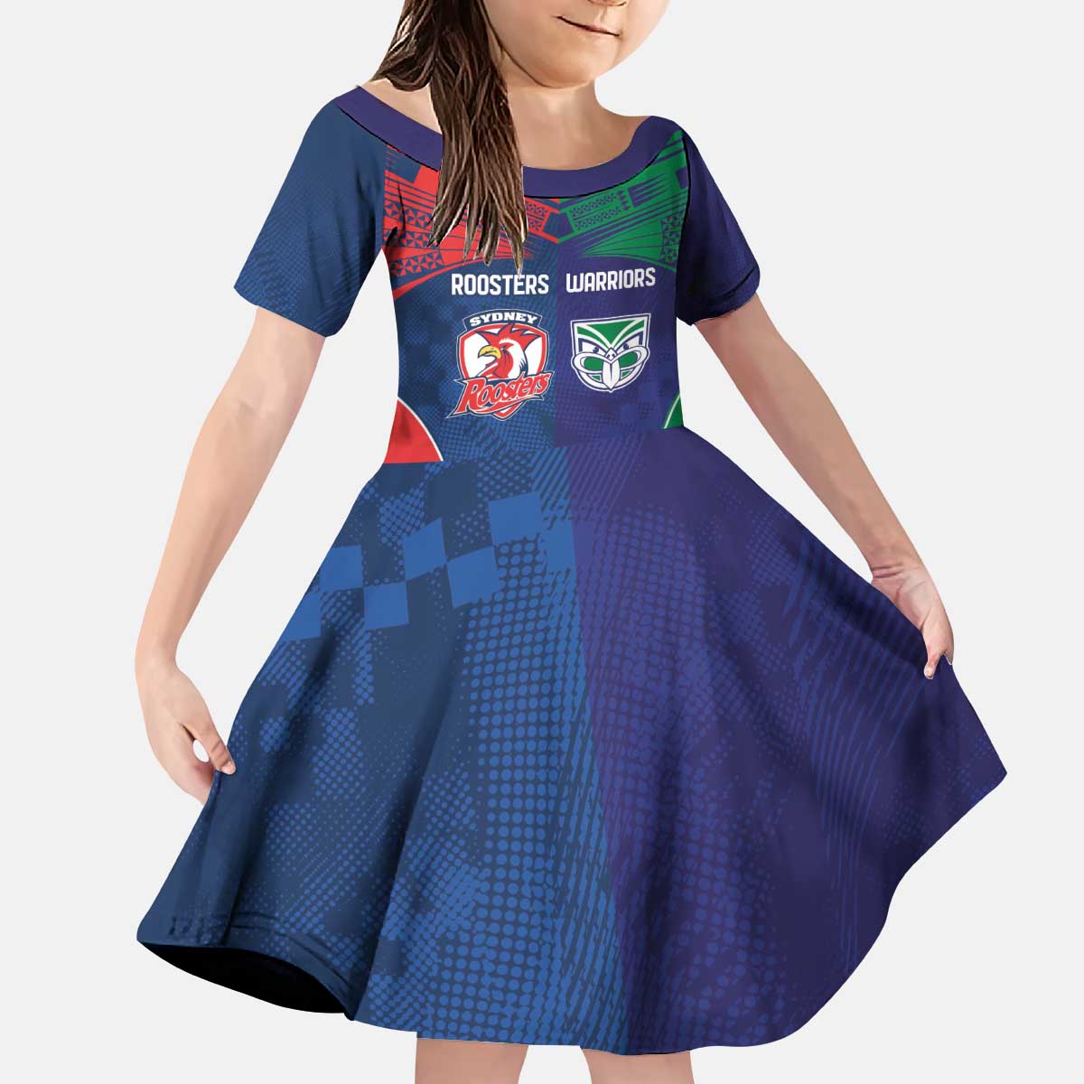 Custom Warriors-Roosters Kid Short Sleeve Dress Together Sporty Style