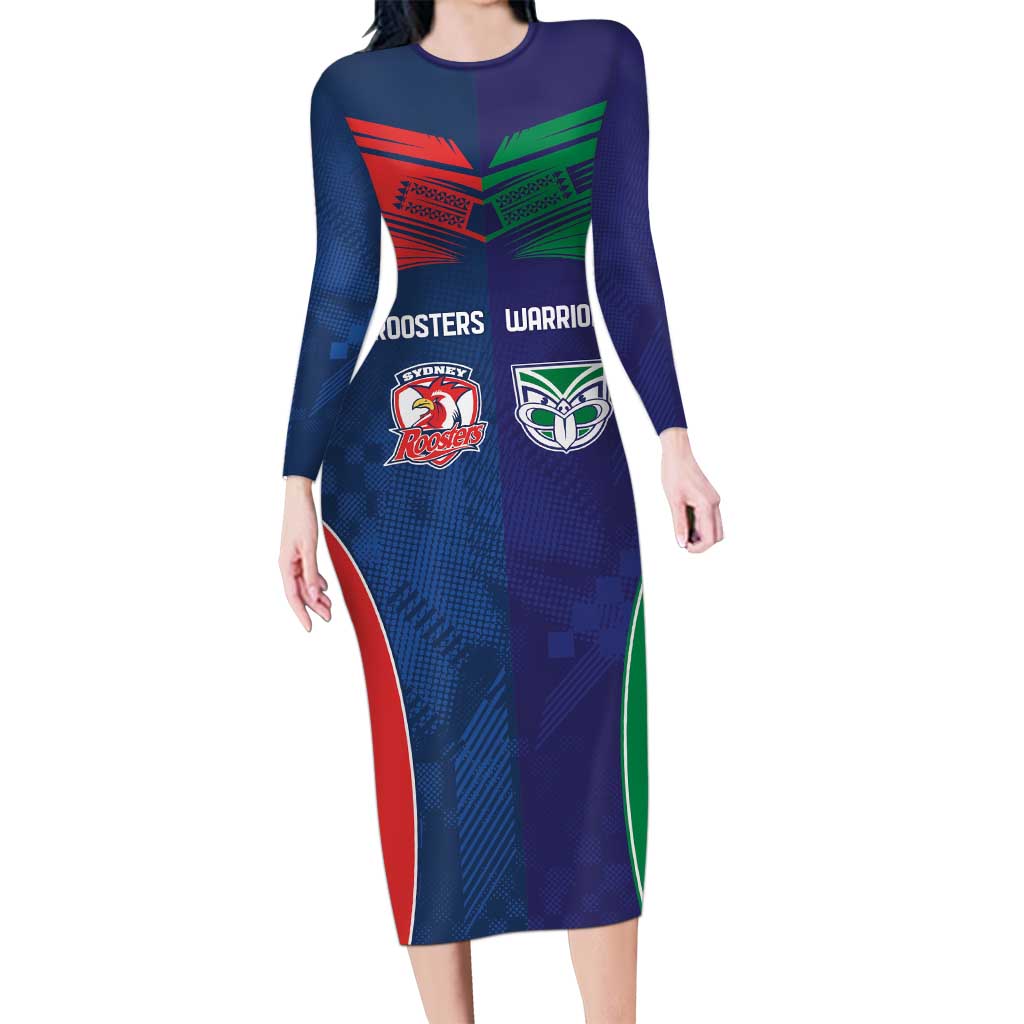 Custom Warriors-Roosters Long Sleeve Bodycon Dress Together Sporty Style