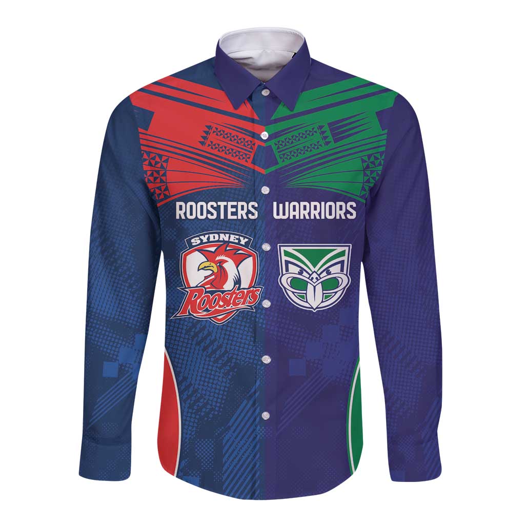 Custom Warriors-Roosters Long Sleeve Button Shirt Together Sporty Style