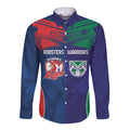 Custom Warriors-Roosters Long Sleeve Button Shirt Together Sporty Style