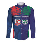 Custom Warriors-Roosters Long Sleeve Button Shirt Together Sporty Style
