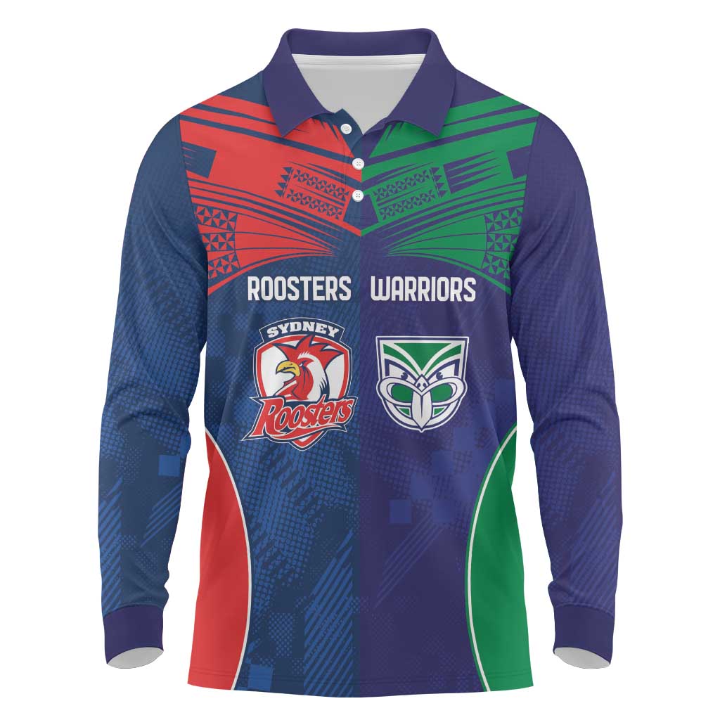 Custom Warriors-Roosters Long Sleeve Polo Shirt Together Sporty Style