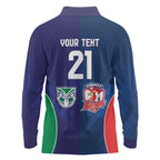 Custom Warriors-Roosters Long Sleeve Polo Shirt Together Sporty Style