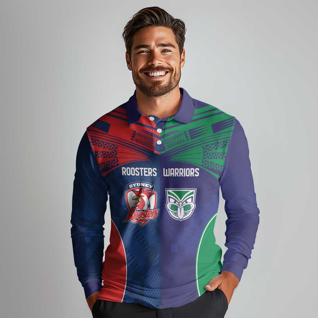 Custom Warriors-Roosters Long Sleeve Polo Shirt Together Sporty Style