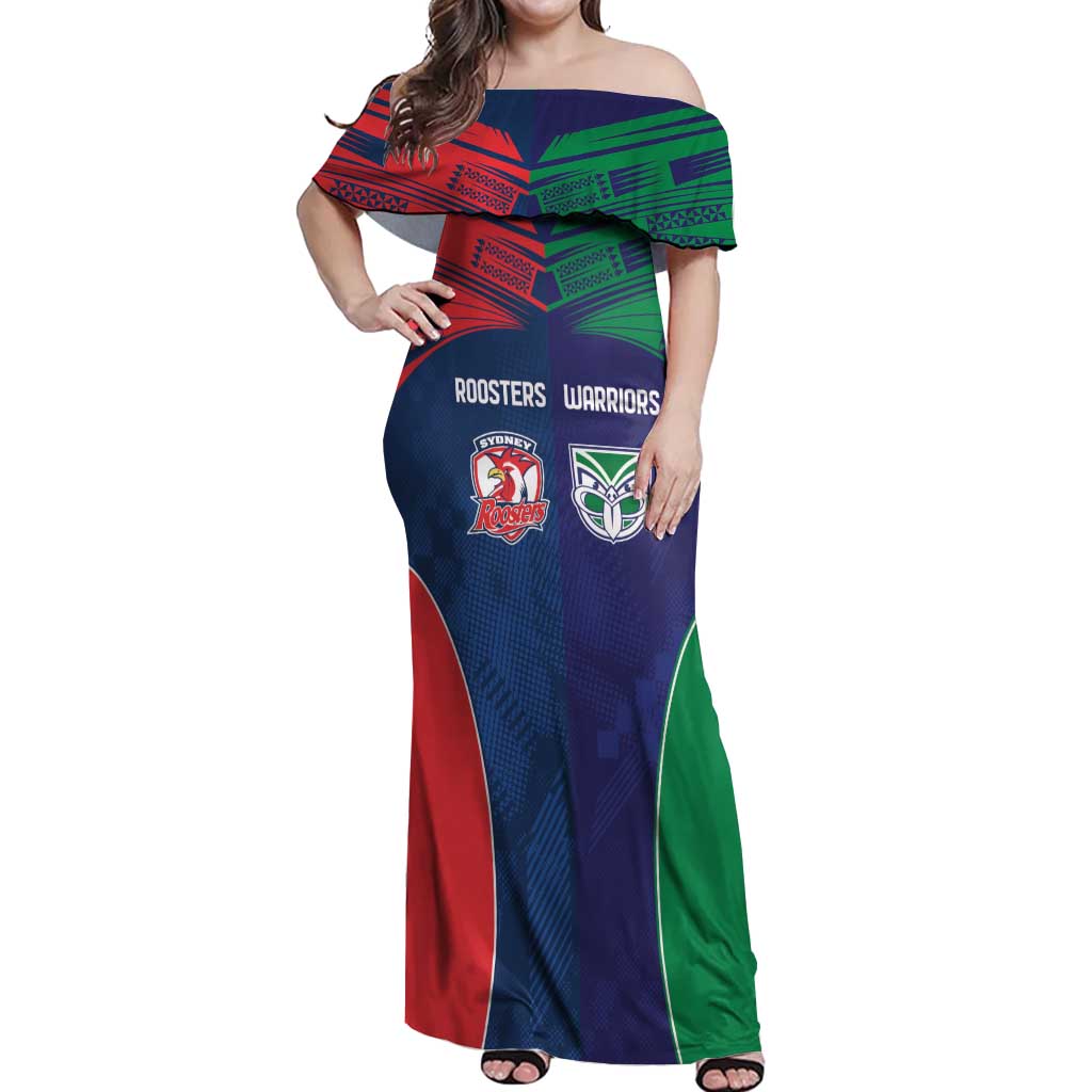 Custom Warriors-Roosters Off Shoulder Maxi Dress Together Sporty Style