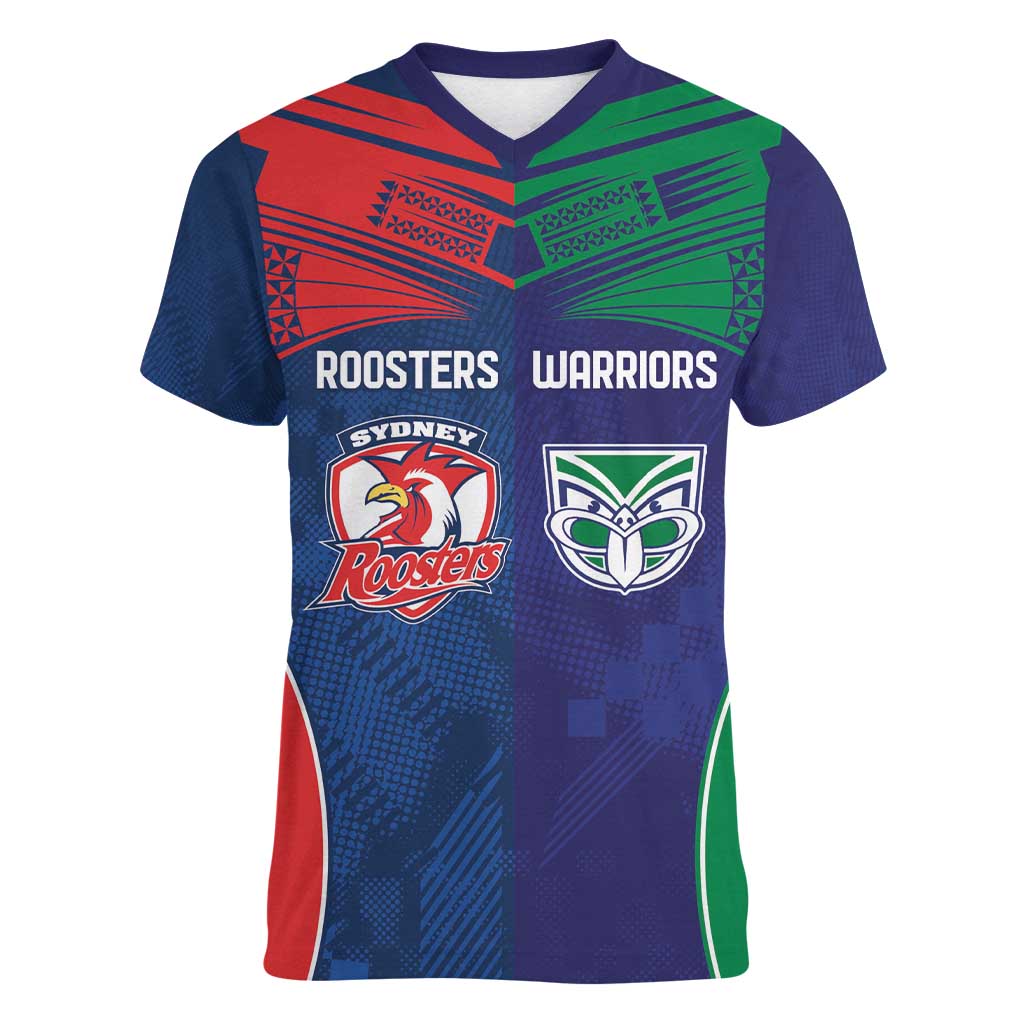Custom Warriors-Roosters Women V-Neck T-Shirt Together Sporty Style