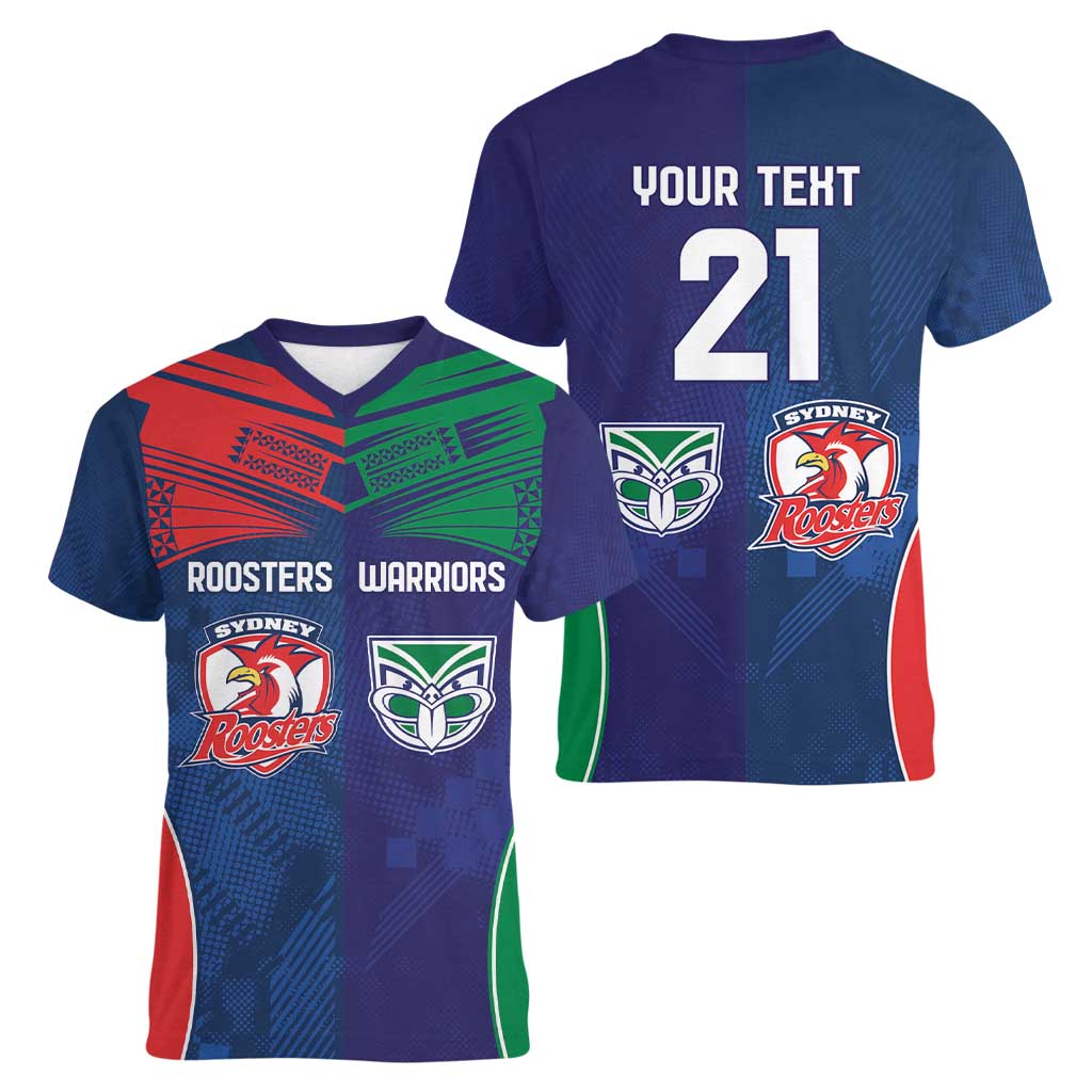 Custom Warriors-Roosters Women V-Neck T-Shirt Together Sporty Style